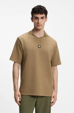 Poloshirt mit Johnny-Kragen aus strukturiertem Baumwoll-Mix