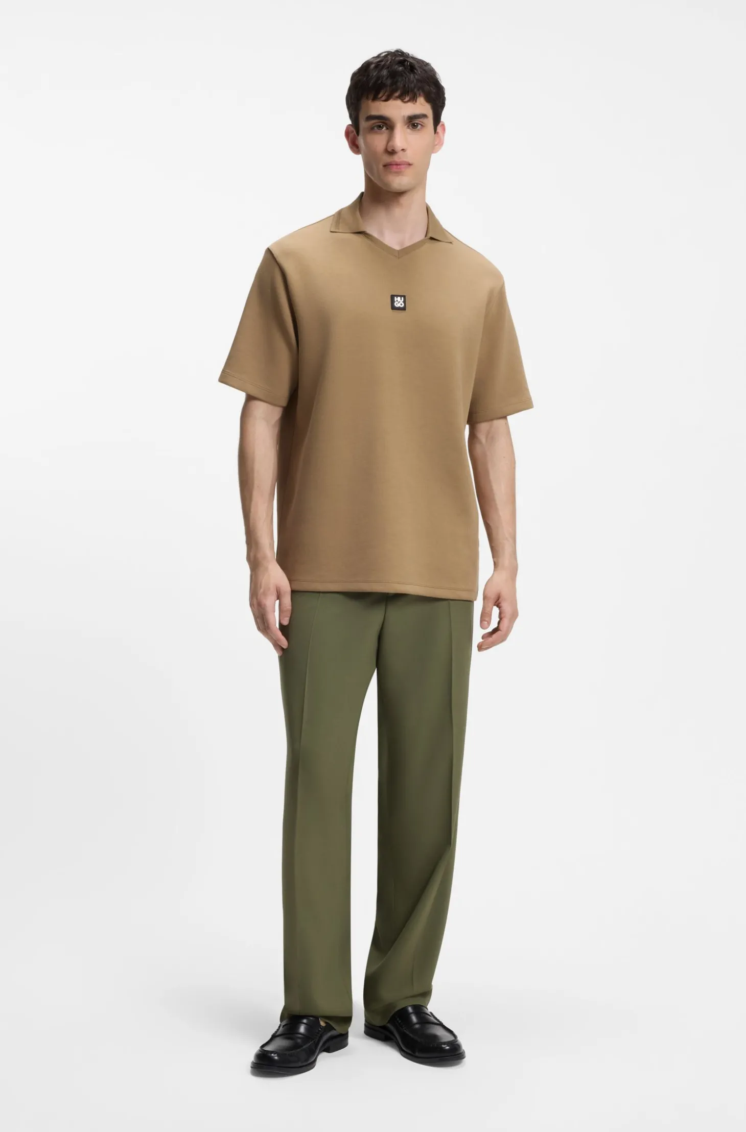 Poloshirt mit Johnny-Kragen aus strukturiertem Baumwoll-Mix