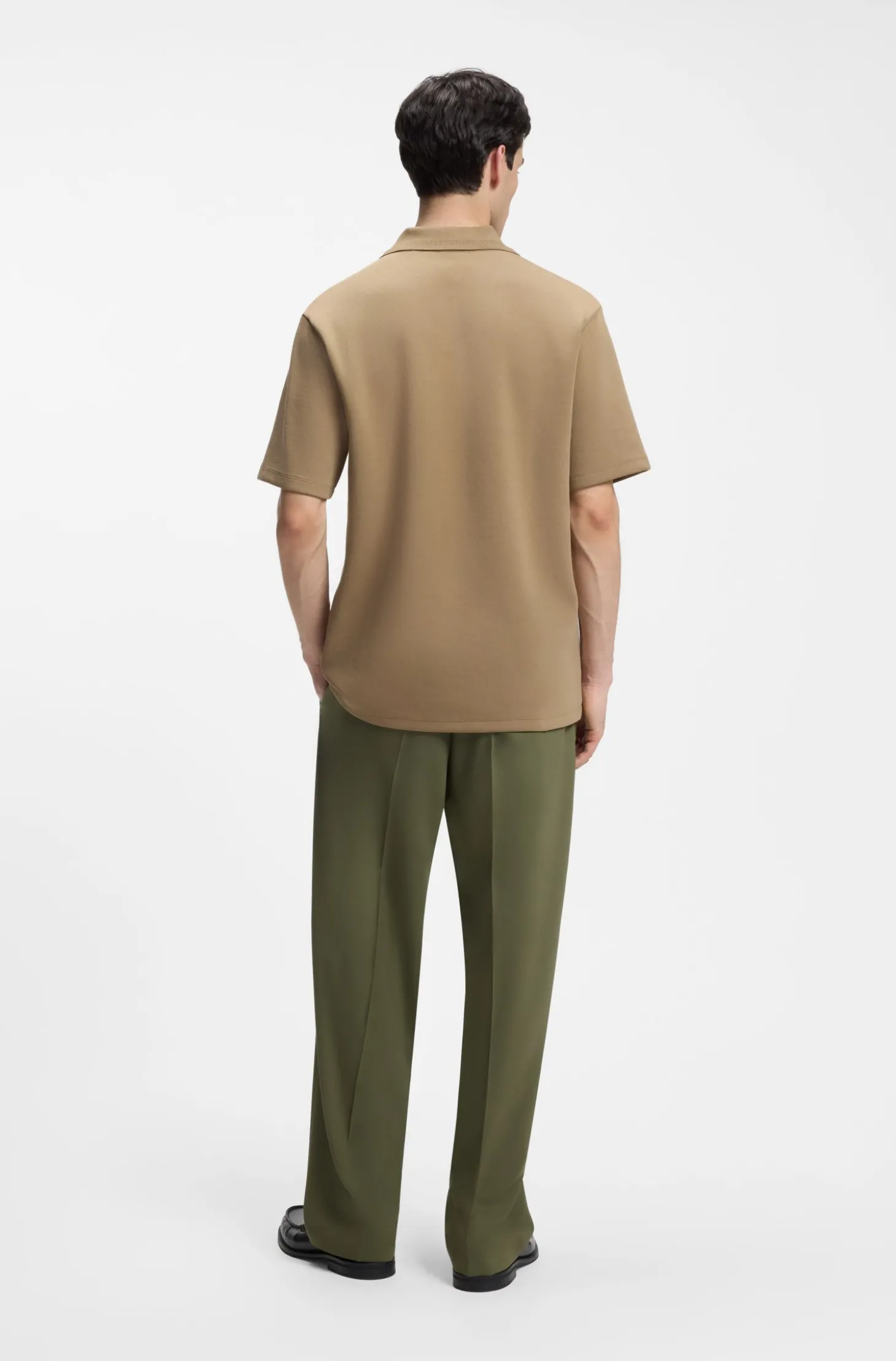 Poloshirt mit Johnny-Kragen aus strukturiertem Baumwoll-Mix