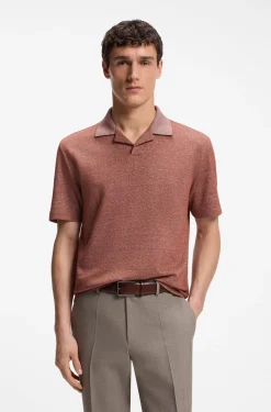 Poloshirt mit Johnny-Kragen aus Baumwolle, Leinen und Seide