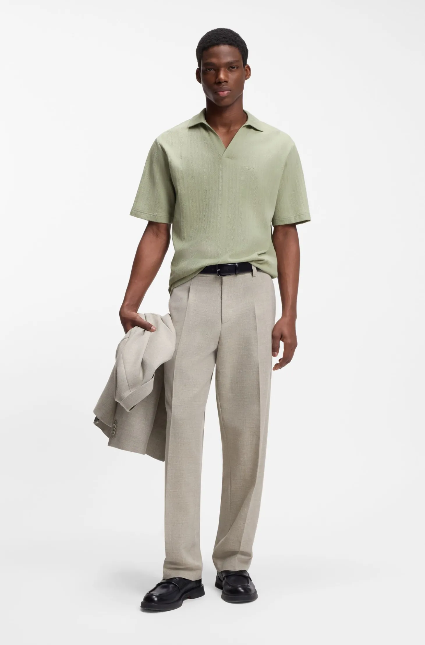 Poloshirt mit Johnny-Kragen und Jacquard-Streifen