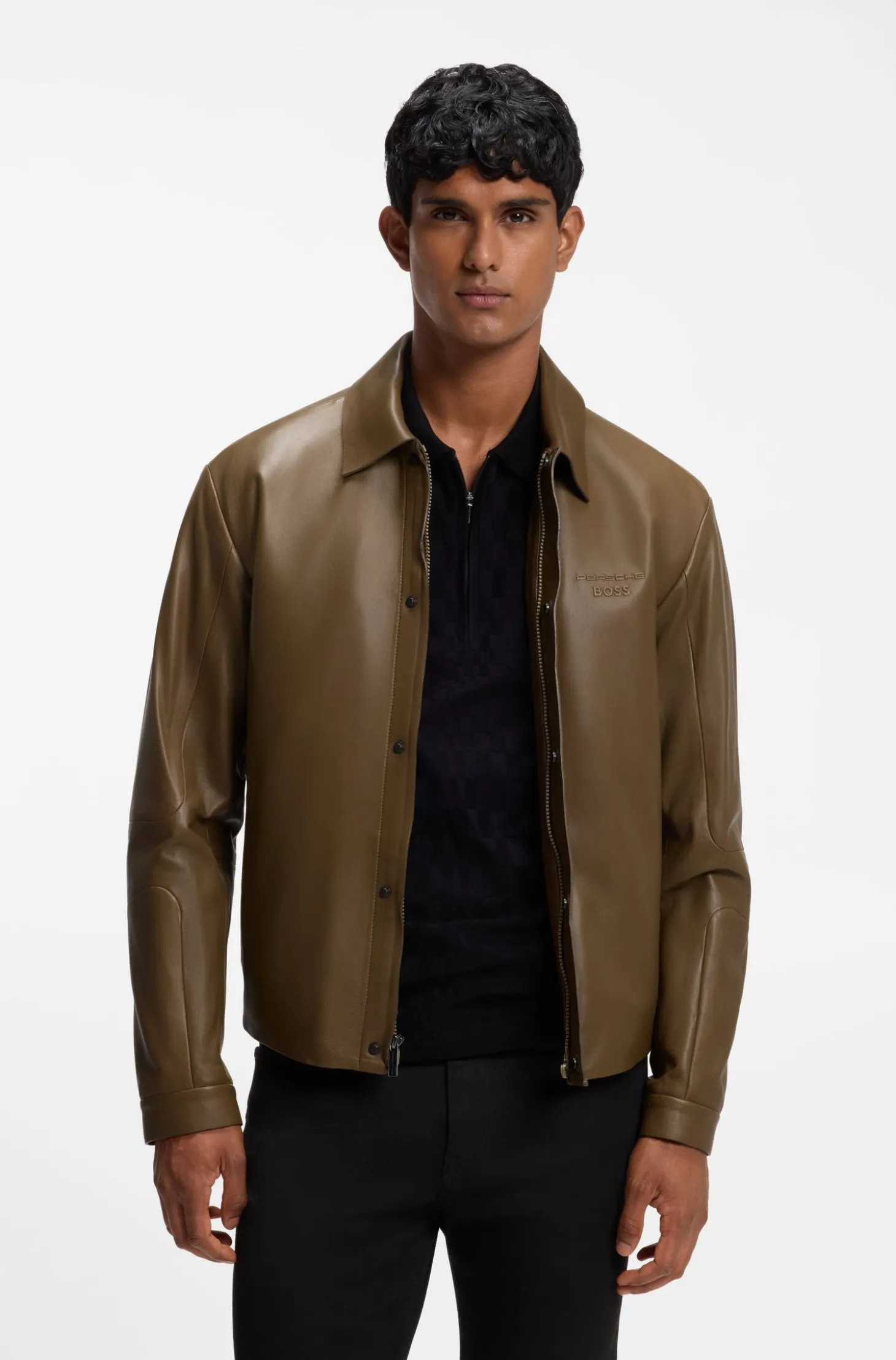 Porsche x BOSS Lederjacke mit verdecktem magnetischem Druckknopf