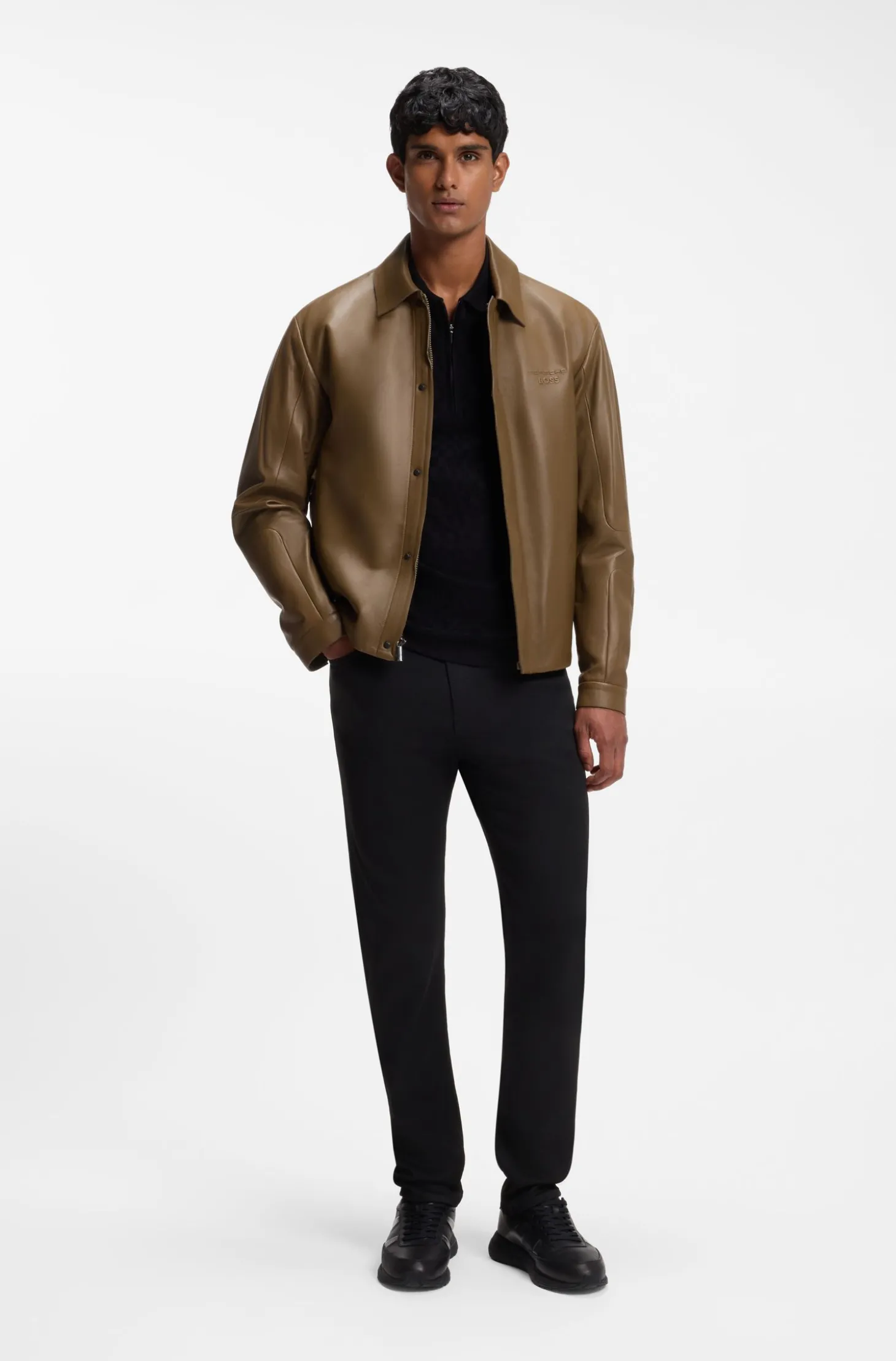 Porsche x BOSS Lederjacke mit verdecktem magnetischem Druckknopf