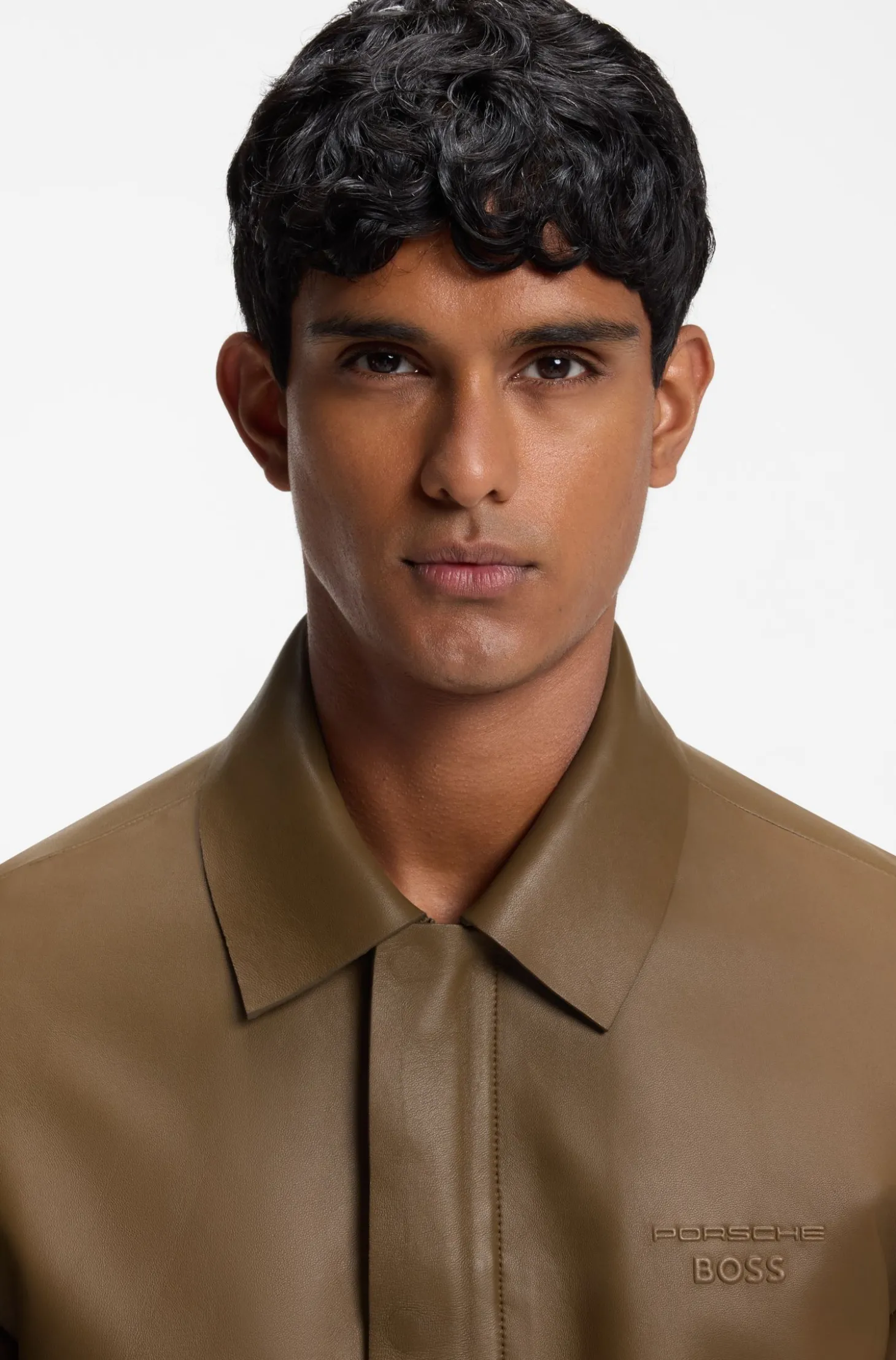 Porsche x BOSS Lederjacke mit verdecktem magnetischem Druckknopf