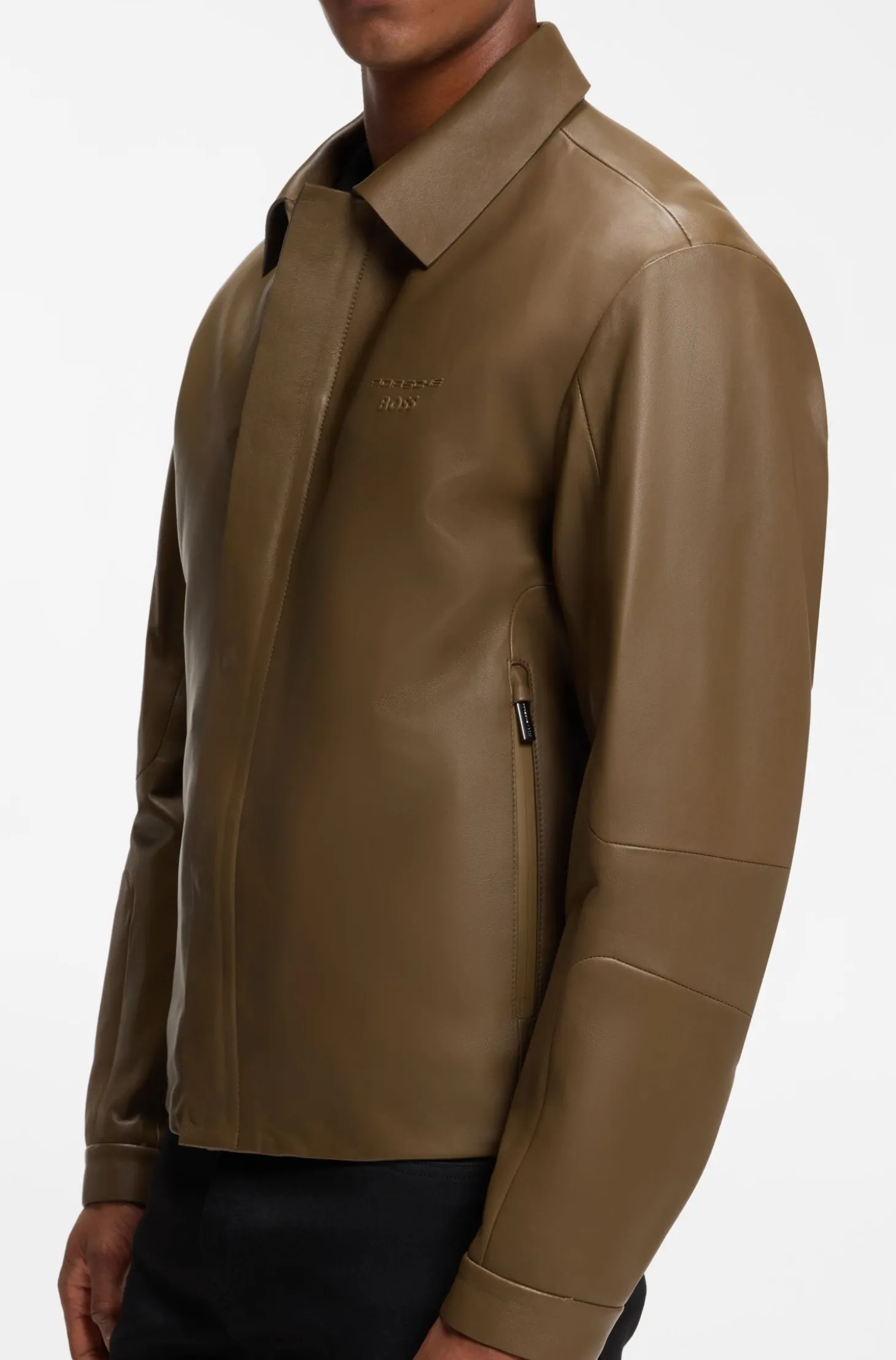 Porsche x BOSS Lederjacke mit verdecktem magnetischem Druckknopf