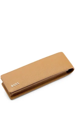 Pouch aus genarbtem Leder für zwei Stifte mit Metall-Logo