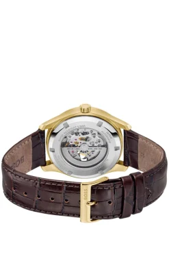 PRINCIPLE SKELETON Goldfarbene Automatikuhr mit sichtbarem Uhrwerk
