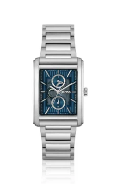PRINCIPLE Uhr mit Gliederarmband und skelettiertem, blauem Zifferblatt mit Struktur
