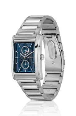 PRINCIPLE Uhr mit Gliederarmband und skelettiertem, blauem Zifferblatt mit Struktur
