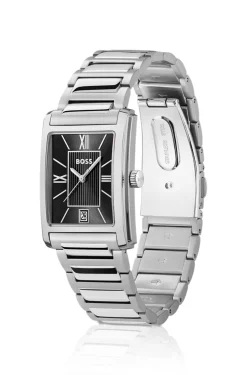 Principle Uhr mit schwarzem Zifferblatt und H-Gliederarmband