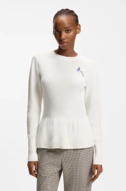 Pullover aus Baumwolle mit abnehmbarer Blumenbrosche