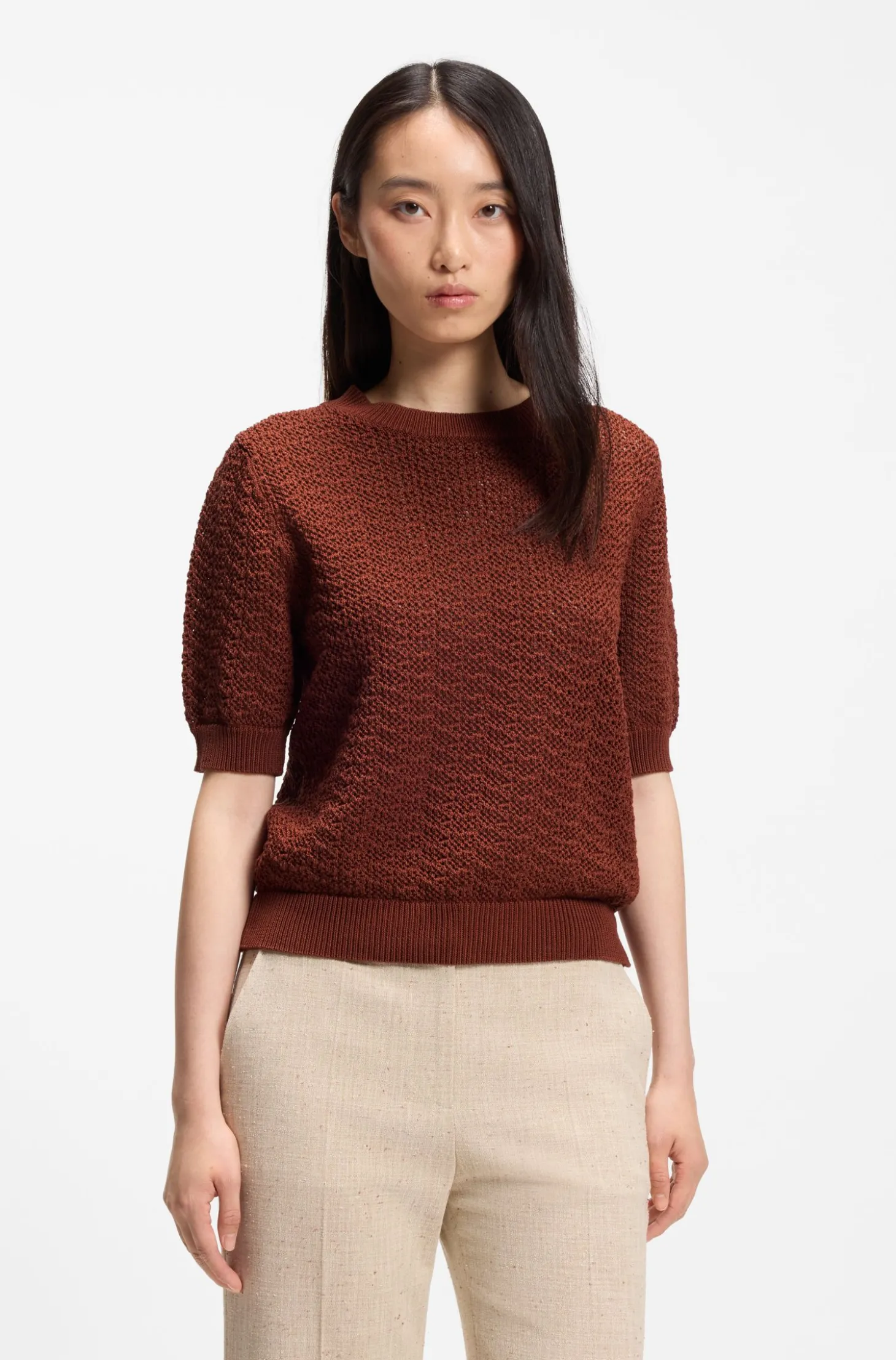 Pullover aus Baumwolle mit feiner Spitzenstruktur