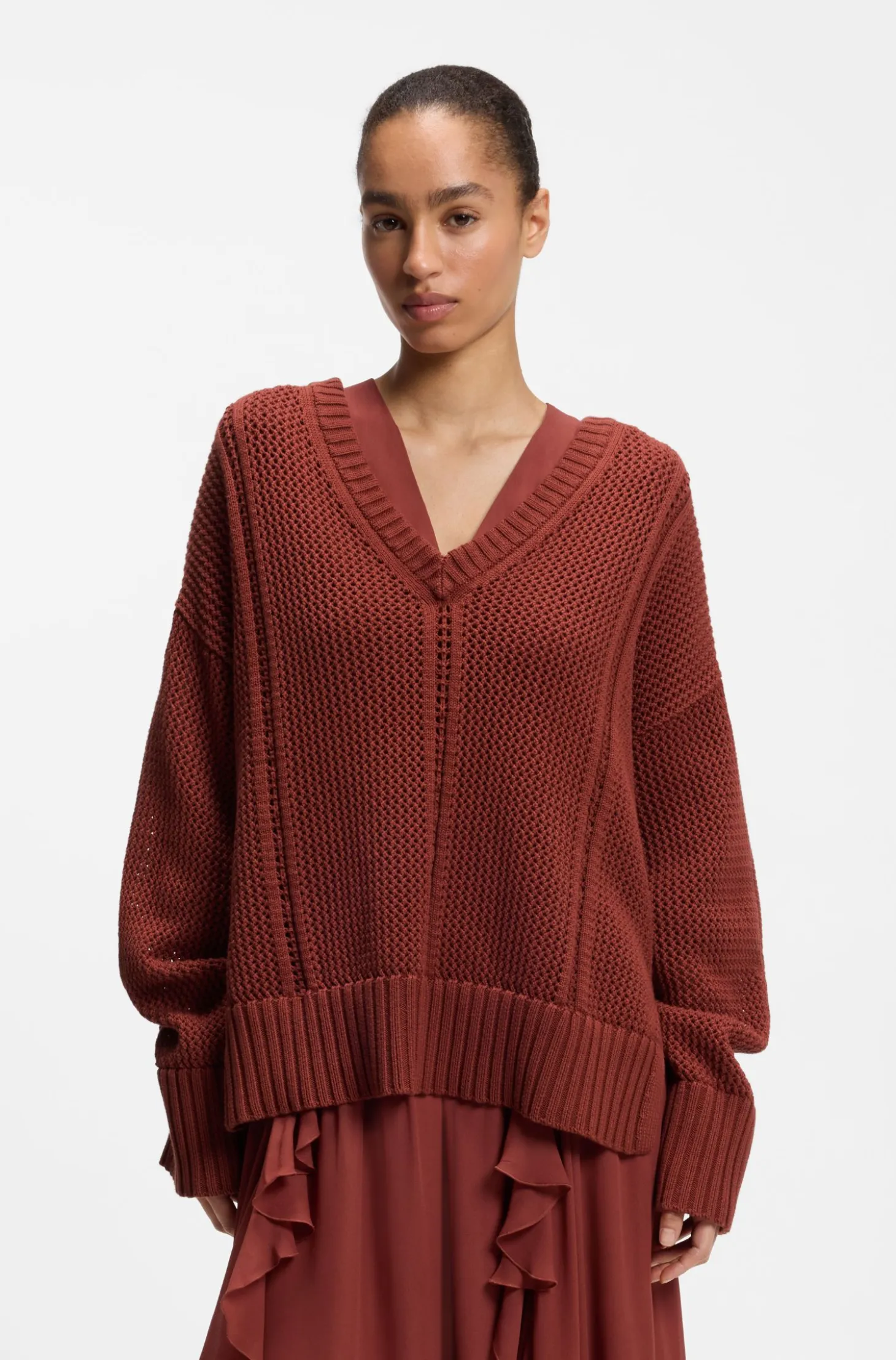 Pullover aus Baumwolle mit Mesh-Struktur