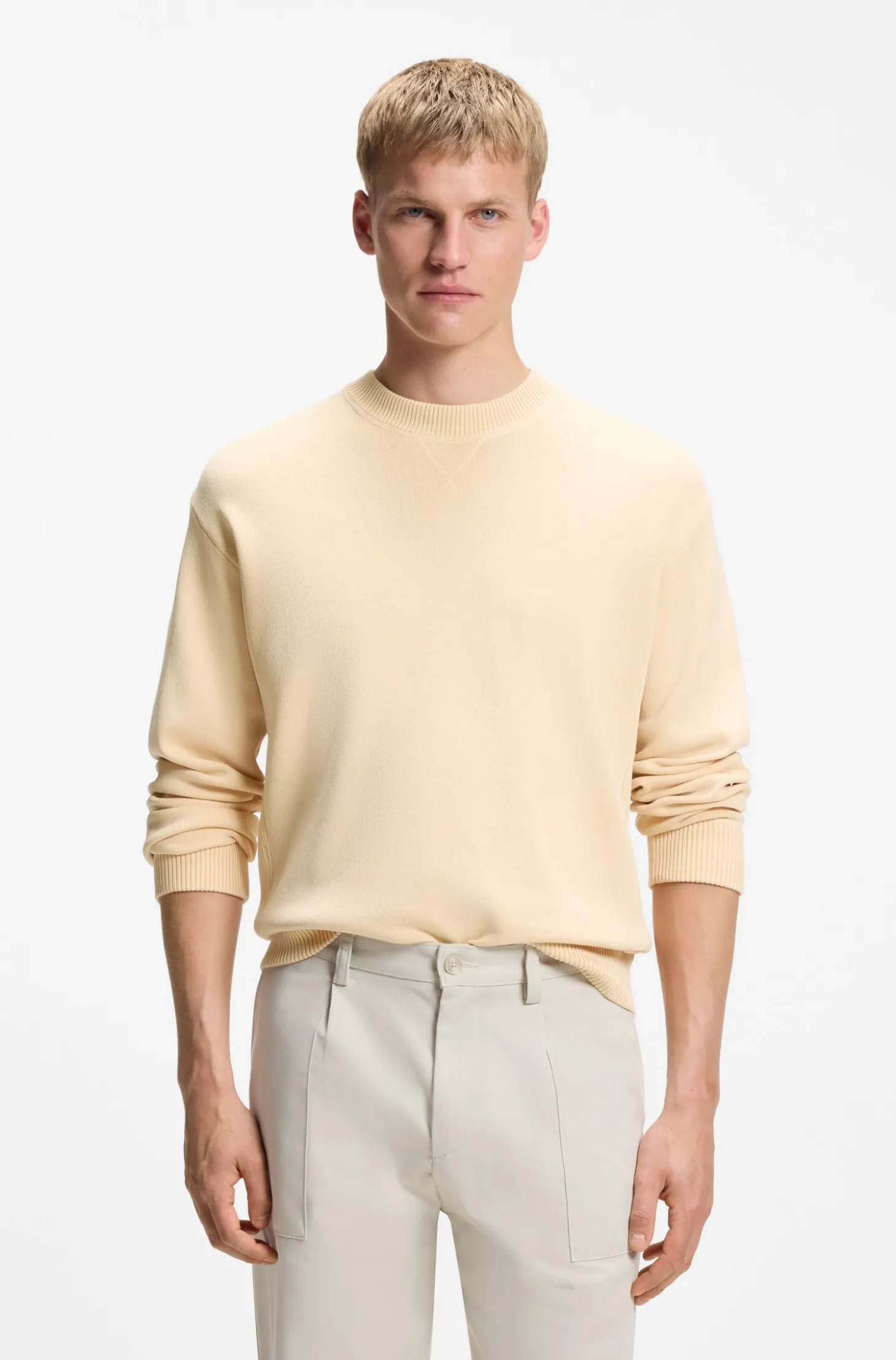 Pullover aus Baumwolle mit Ripp-Details an den Seitennähten