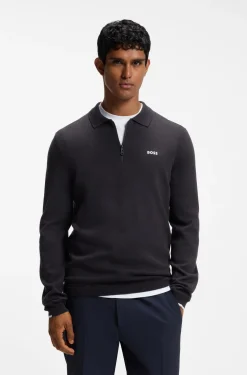 Pullover aus Baumwolle mit Troyerkragen und Kontrast-Logo