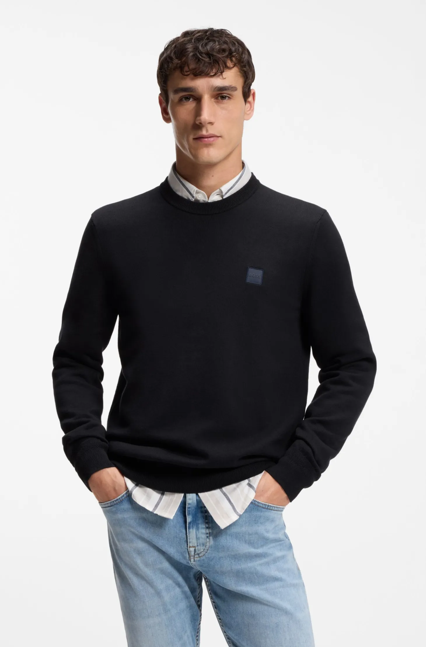 Pullover aus Baumwoll-Mix mit Logo-Patch