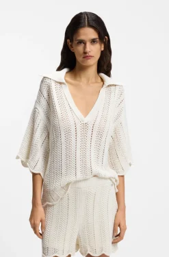 Pullover aus Baumwoll-Mix mit Strickstruktur in Wellenmuster
