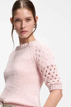 Pullover aus Baumwoll-Mix mit Lochmuster-Ärmeln