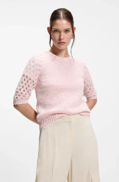Pullover aus Baumwoll-Mix mit Lochmuster-Ärmeln