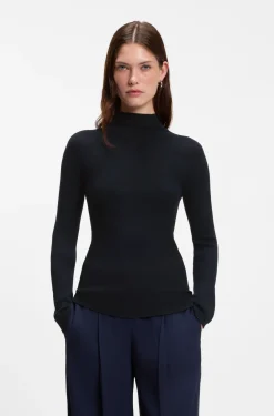 Pullover aus gerippter Merinowolle mit Stehkragen