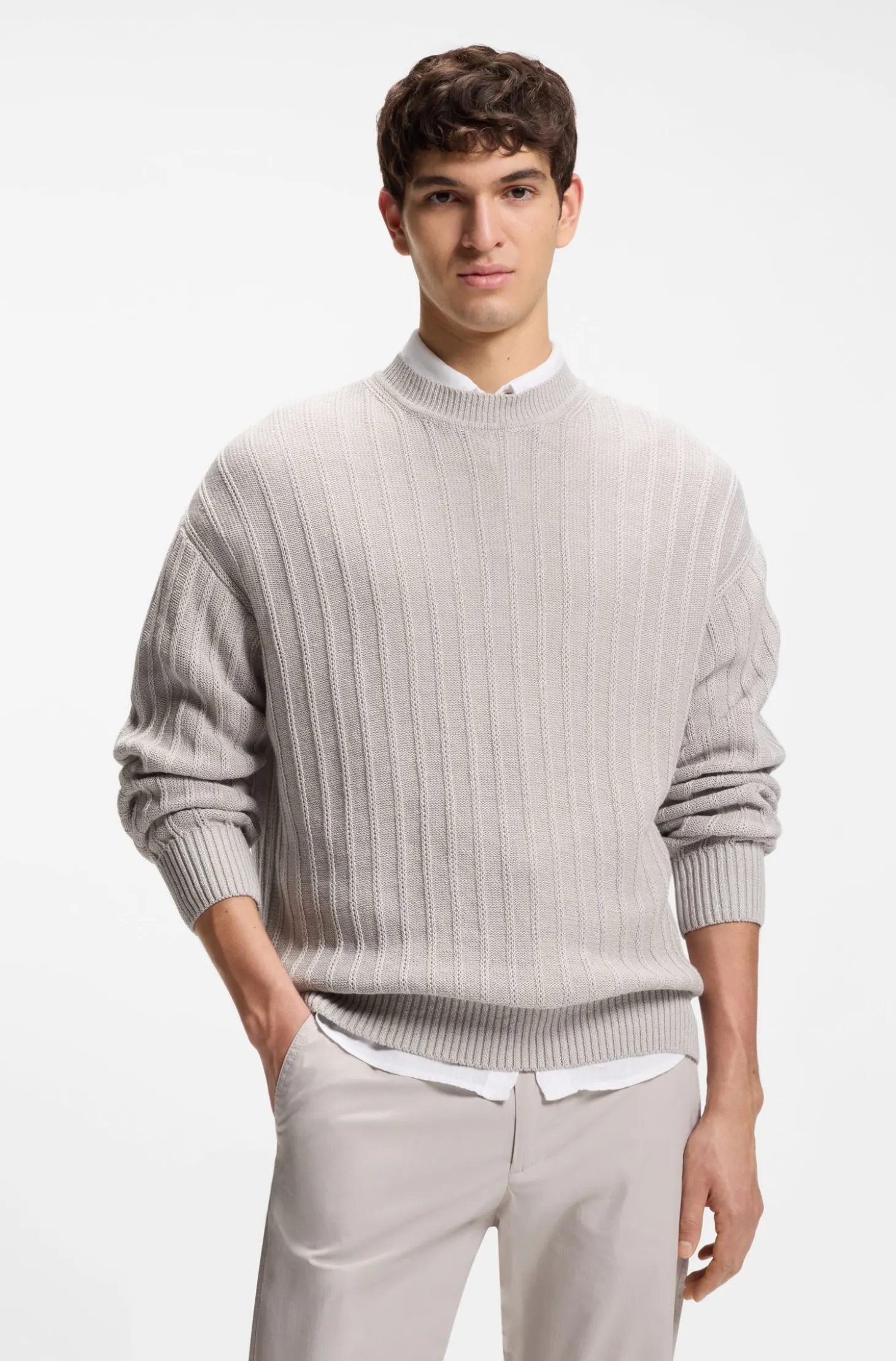 Pullover aus Leinen-Baumwolle mit Strickstruktur