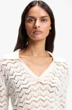 Pullover aus offen gestricktem Baumwoll-Mix mit V-Ausschnitt