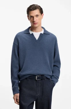 Pullover aus Schurwolle mit Johnny-Kragen
