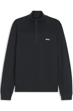 Pullover aus Schurwoll-Mix mit Troyerkragen und Logo