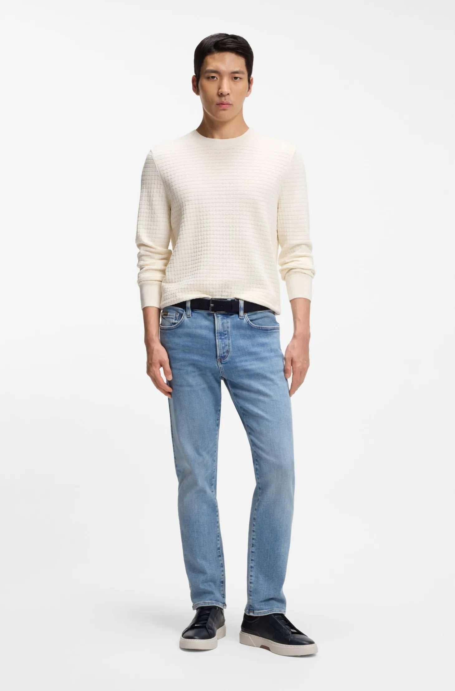 Pullover aus Seide und Baumwolle mit Mikro-Karo-Struktur