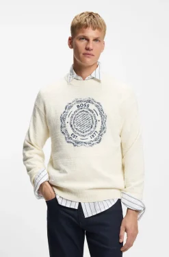 Pullover aus strukturiertem Strick mit Wappen-Logo-Intarsie
