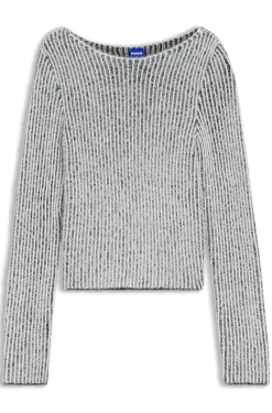 Pullover mit U-Boot-Ausschnitt und strukturierten zweifarbigen Ripp-Details