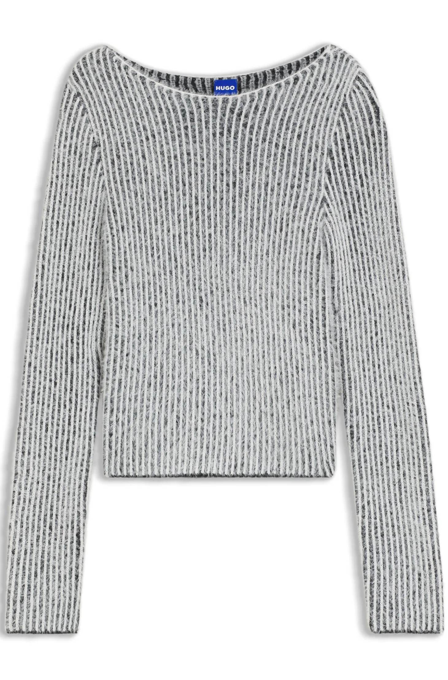 Pullover mit U-Boot-Ausschnitt und strukturierten zweifarbigen Ripp-Details