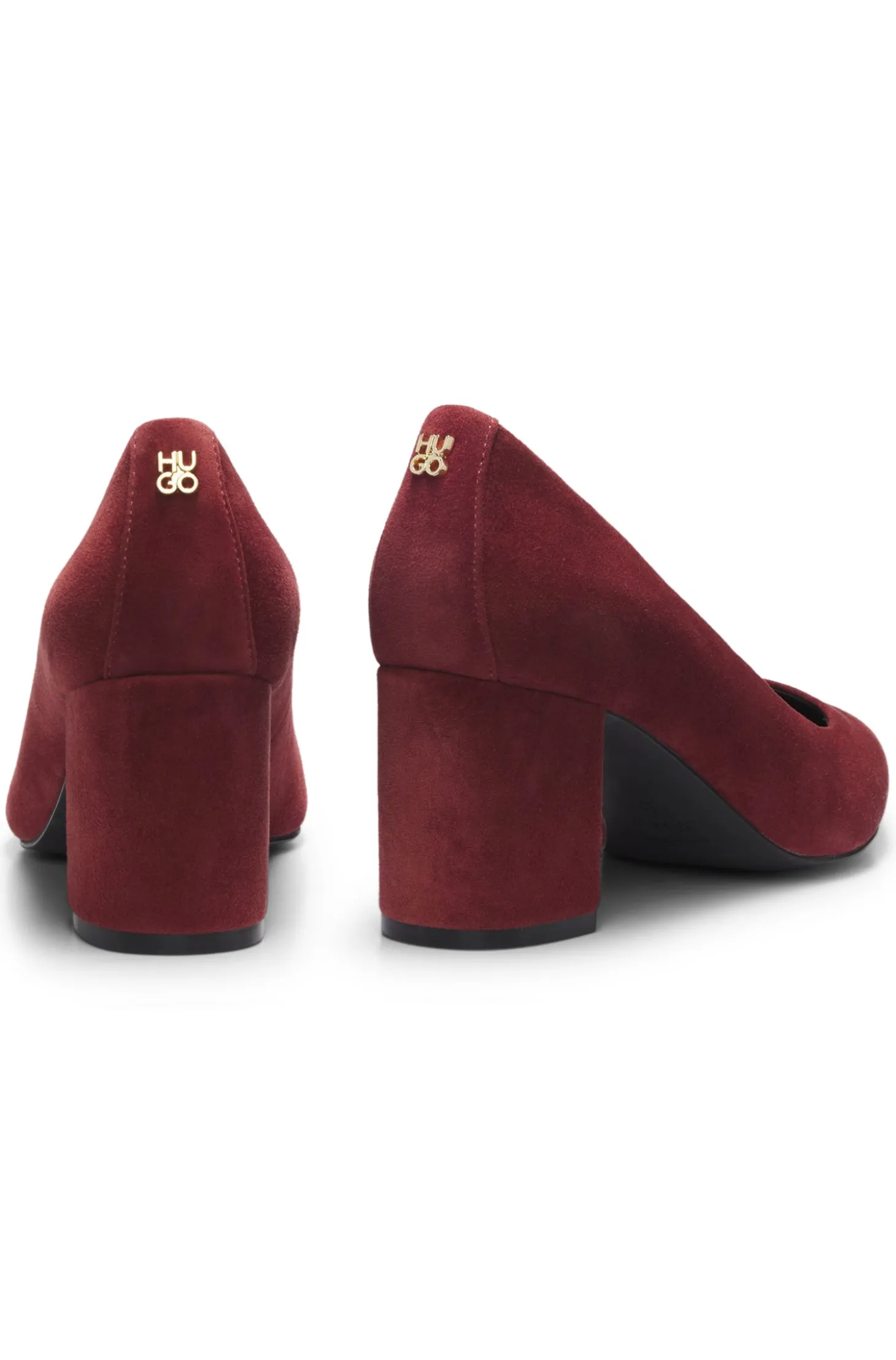 Pumps aus Veloursleder mit spitzer Kappe und Blockabsatz