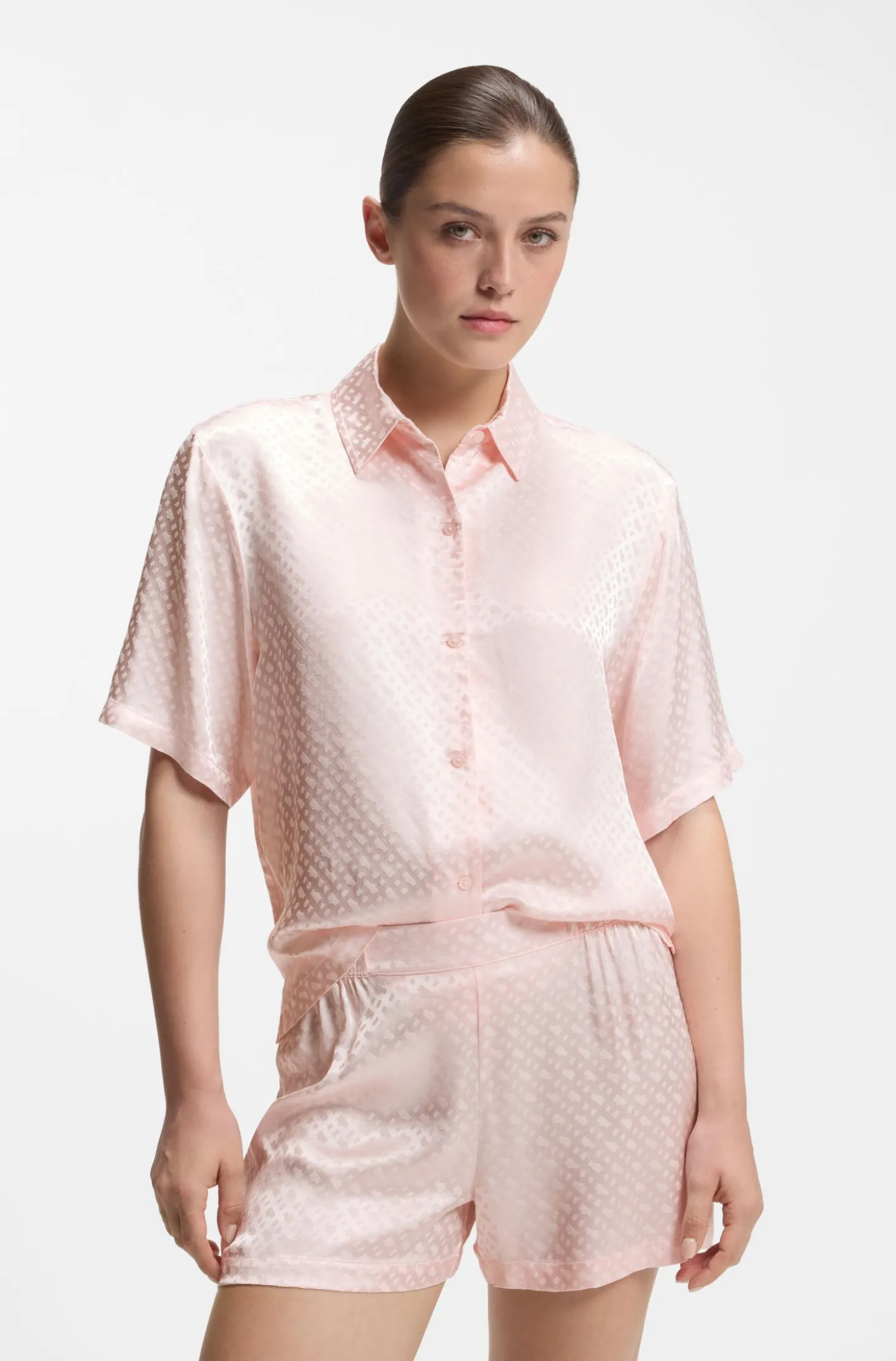 Pyjamahemd aus Satin mit Monogramm-Jacquard