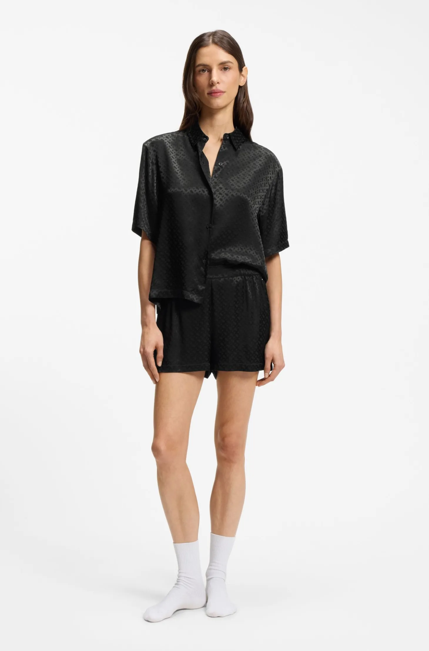 Pyjamahemd aus Satin mit Monogramm-Jacquard
