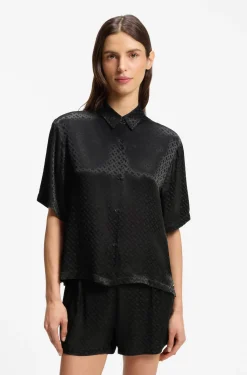 Pyjamahemd aus Satin mit Monogramm-Jacquard