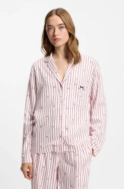 Pyjama-Hemd mit Streifen und gestapelten Logos