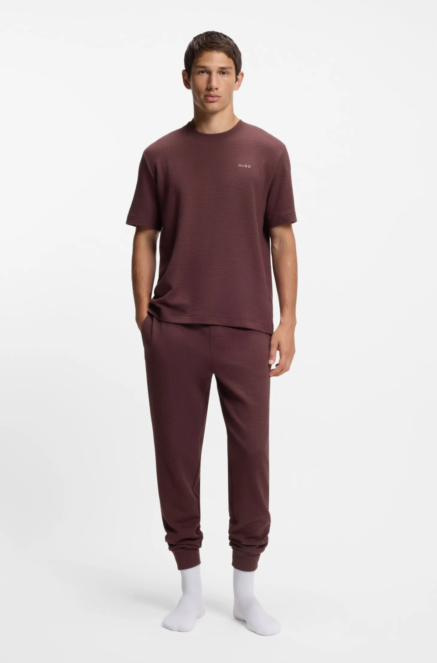 Pyjama-Hose aus Baumwoll-Mix mit Logo-Stickerei