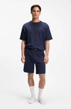 Pyjama-Hose aus geripptem Baumwoll-Mix mit Logo-Bund