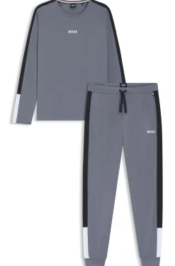 Pyjama-Set aus Baumwoll-Mix mit kontrastfarbenen Einsätzen