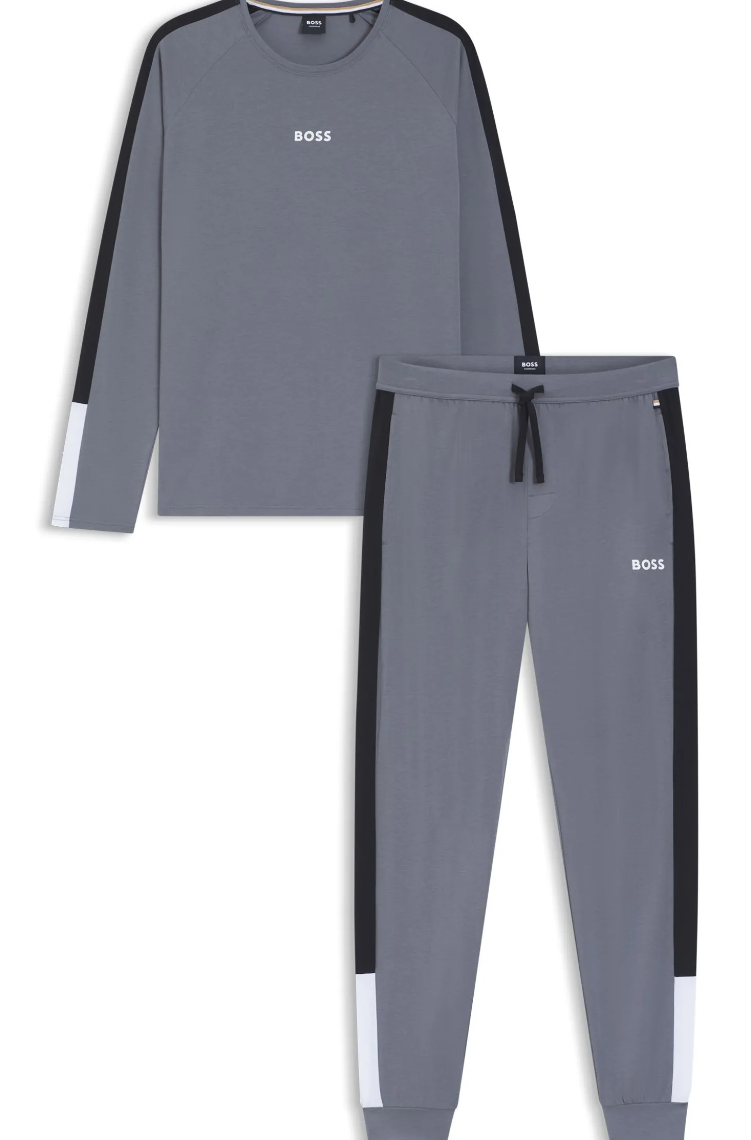 Pyjama-Set aus Baumwoll-Mix mit kontrastfarbenen Einsätzen
