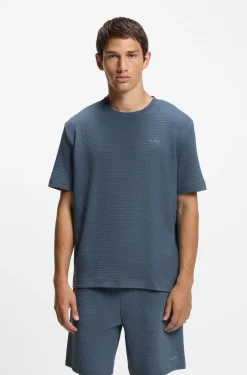 Pyjama-Shirt mit Waffelstruktur und Logo-Stickerei
