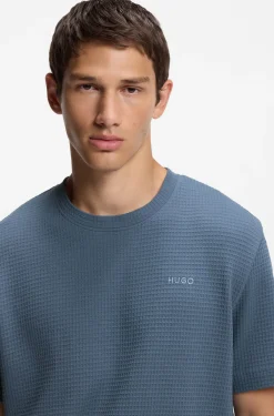 Pyjama-Shirt mit Waffelstruktur und Logo-Stickerei