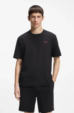 Pyjama-Shirt mit Waffelstruktur und Logo-Stickerei