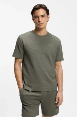 Pyjama-Shirt mit Waffelstruktur und Logo-Stickerei