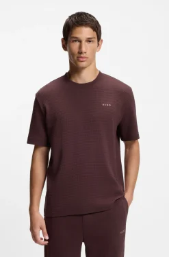 Pyjama-Shirt mit Waffelstruktur und Logo-Stickerei