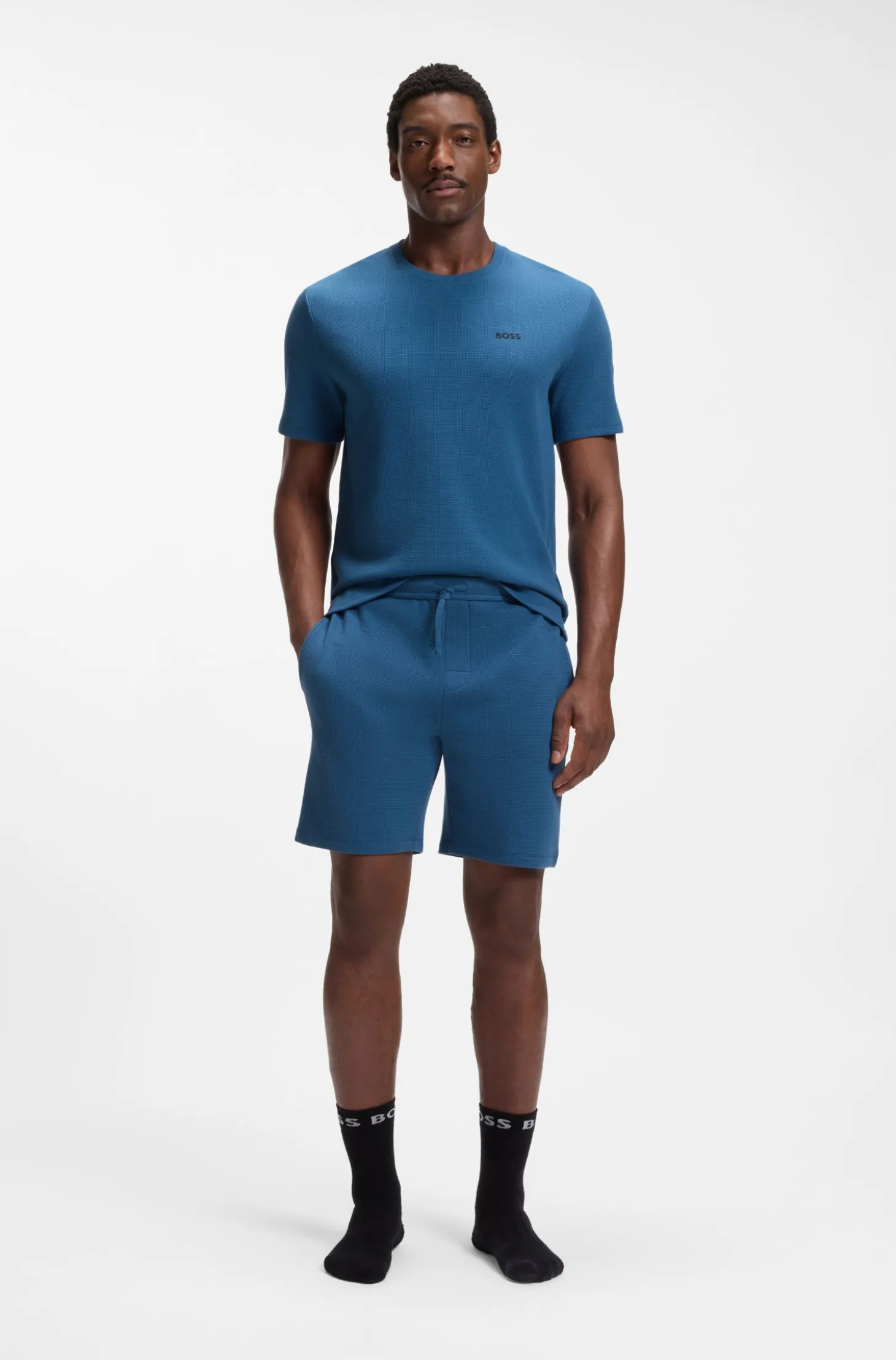 Pyjama-Shorts aus Baumwoll-Mix mit Logo-Stickerei