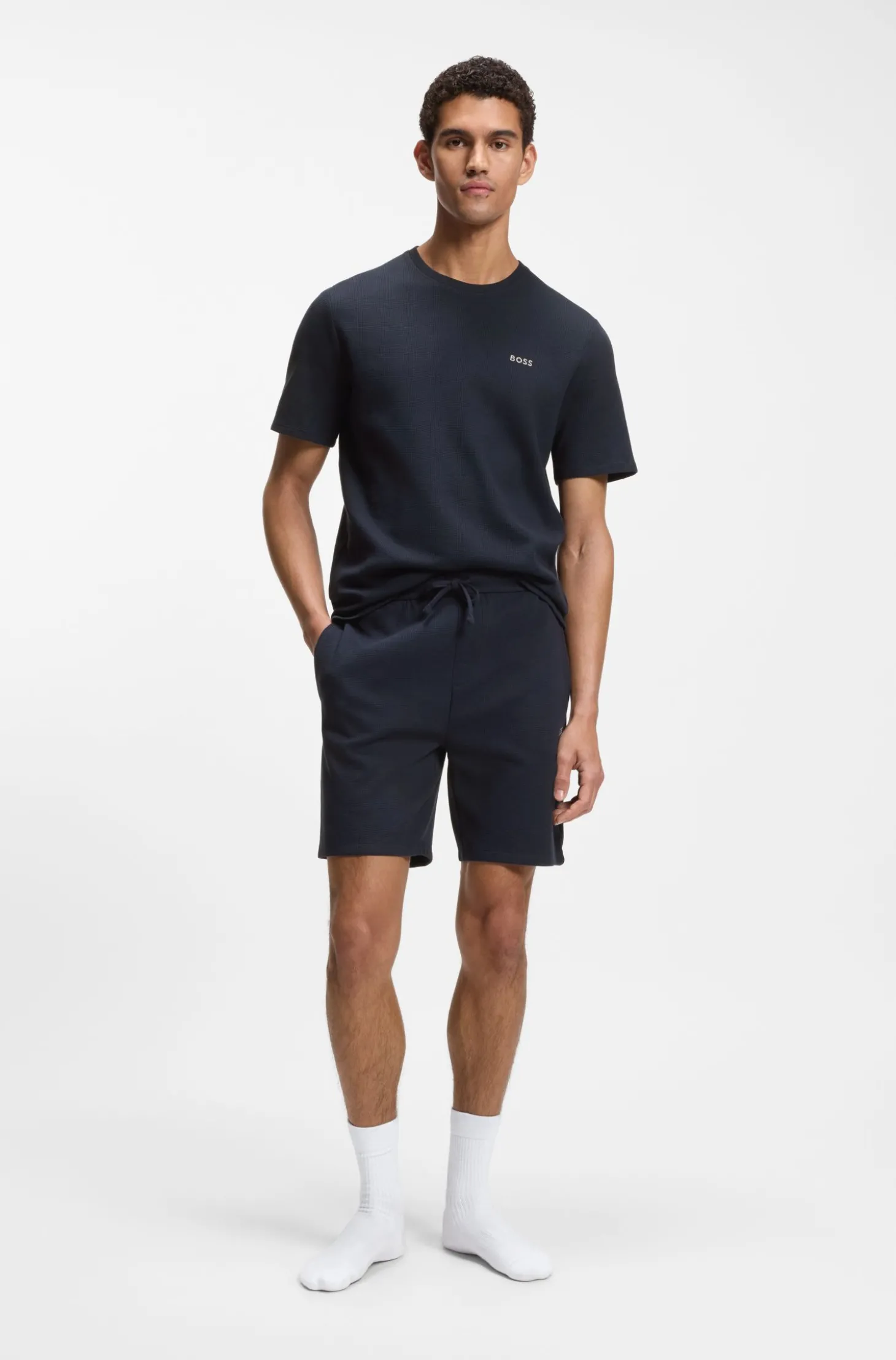 Pyjama-Shorts aus Baumwoll-Mix mit Logo-Stickerei