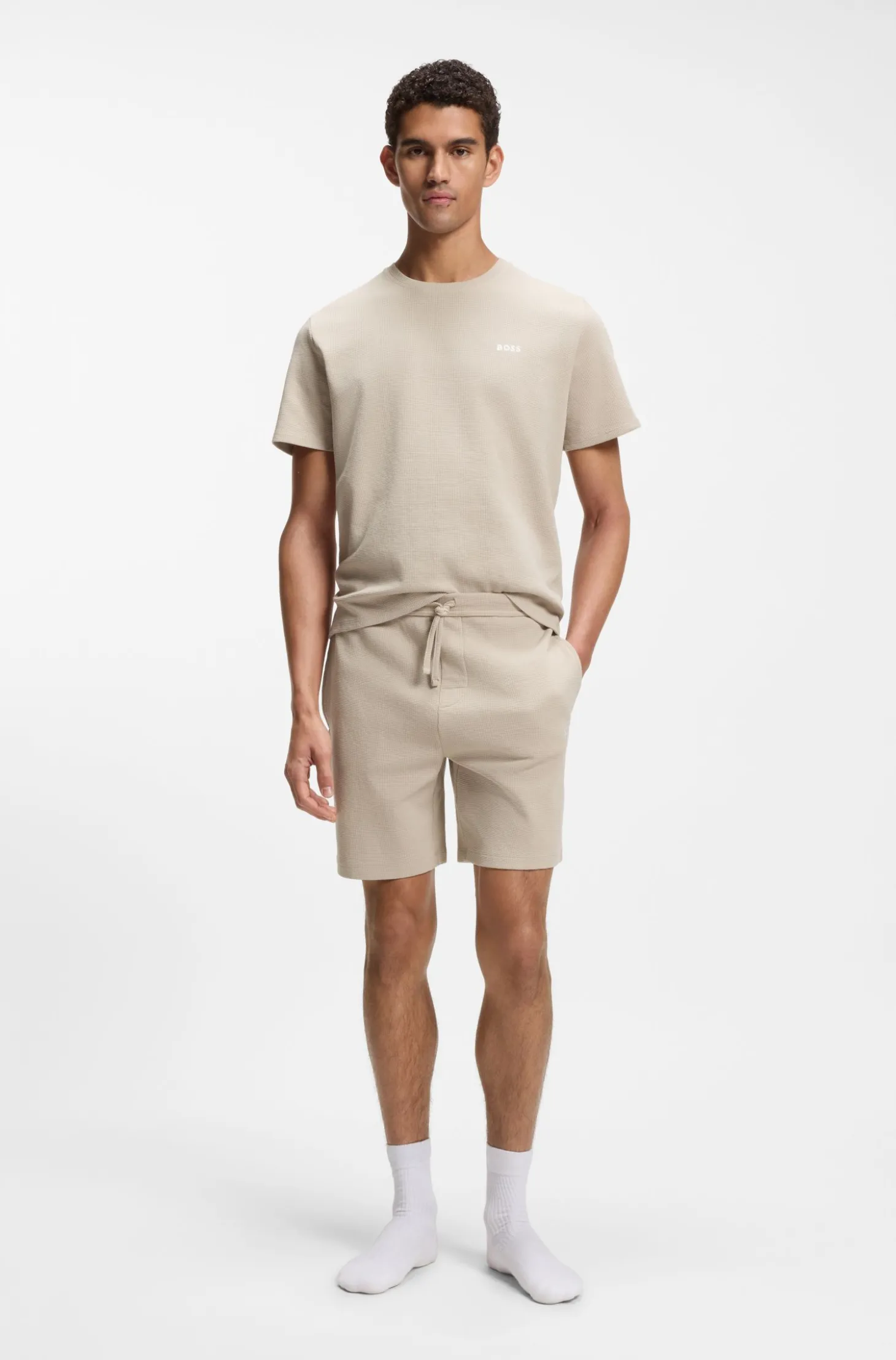 Pyjama-Shorts aus Baumwoll-Mix mit Logo-Stickerei