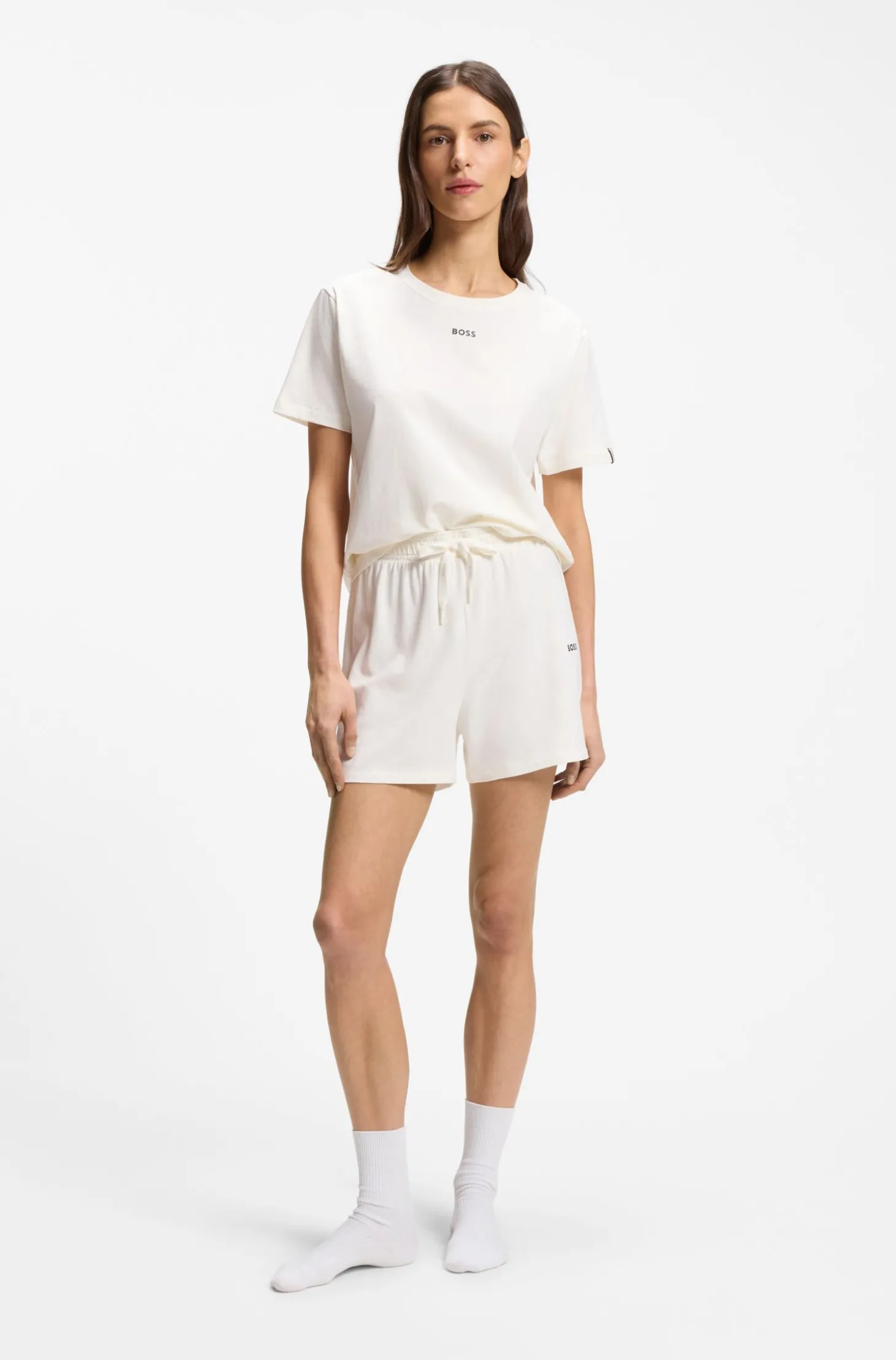Pyjama-Shorts aus elastischer Baumwolle mit Logo-Kordeln